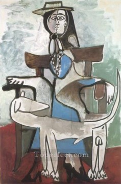 Jacqueline et le chien afghan 1959 Cubism Oil Paintings
